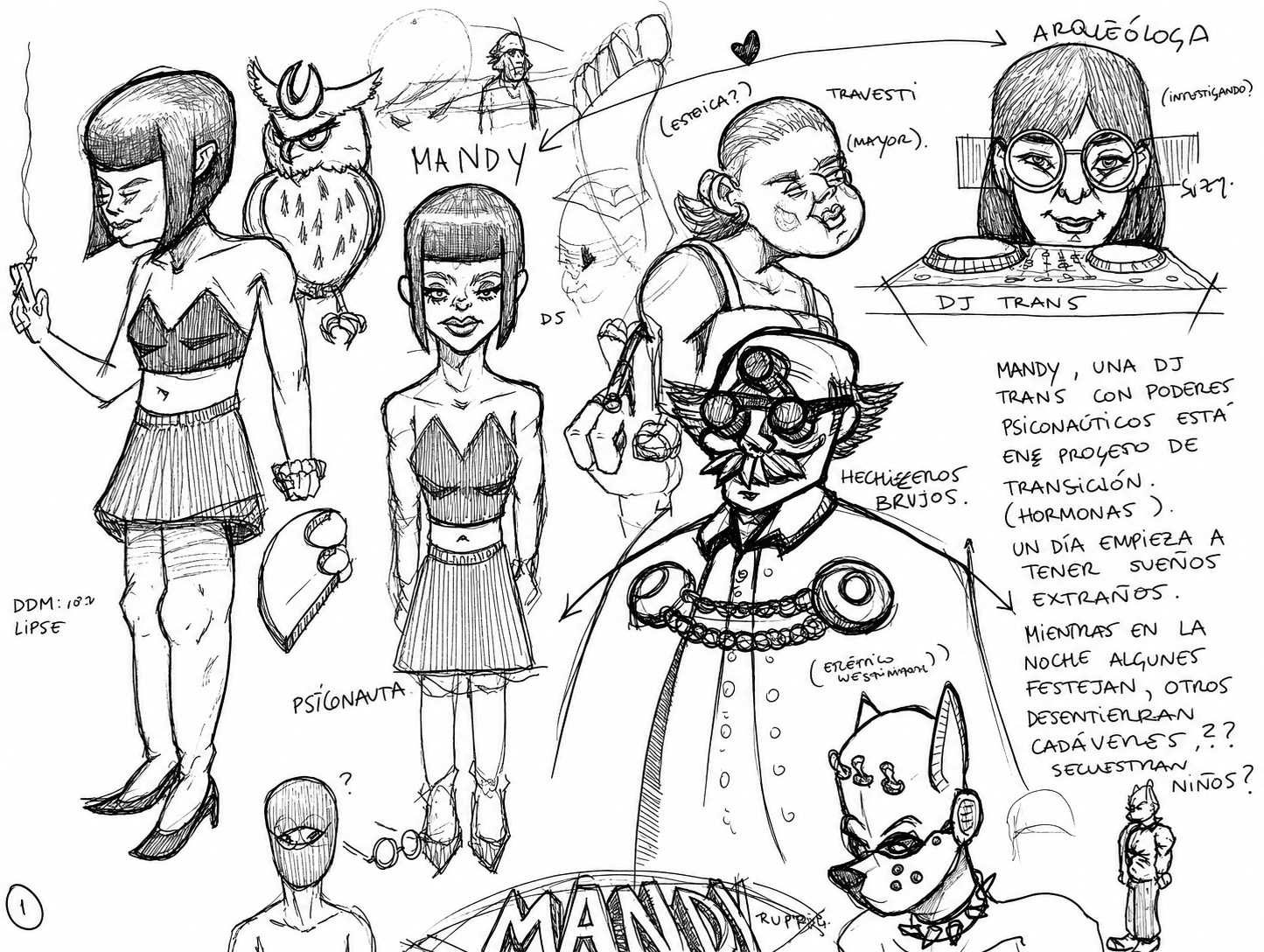 Early MVNDY character and story sketches